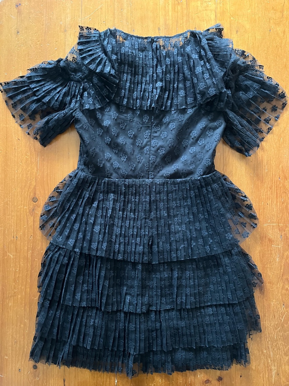 Sandro Paris Black Floral Pleated Ruffle Lace Mini Dress Whimsygoth Feminine - Picture 5 of 16